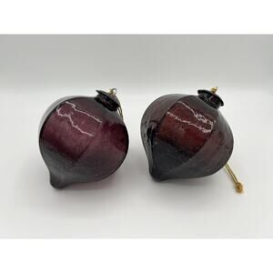 Midwest Kugel Purple Amethyst Crackle Glass Ornament 5" Lantern Shape Vintage x2